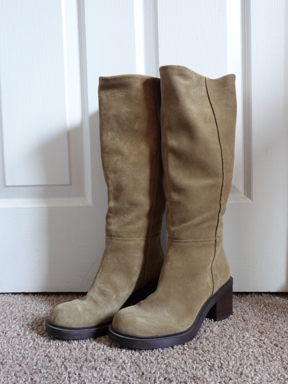 ZARA Taupe Suede-Effect Over-the-Knee Block Heel Boots